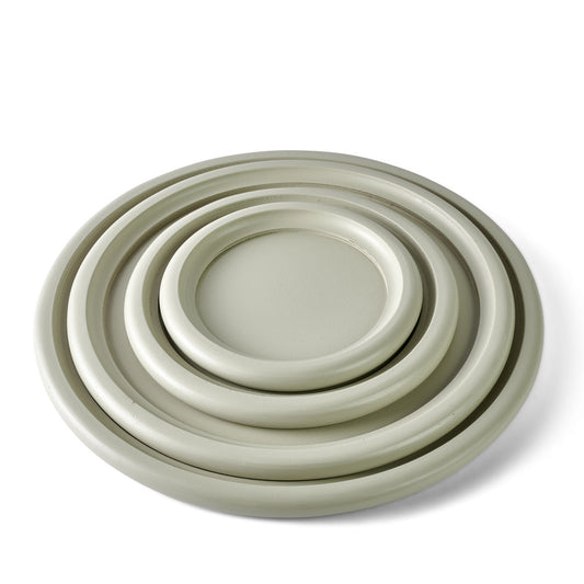 circular painted birch sand tray in sage color