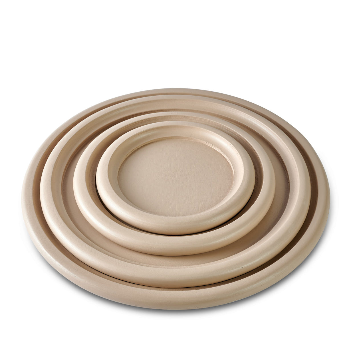 sandstone colored circular wooden sand trays